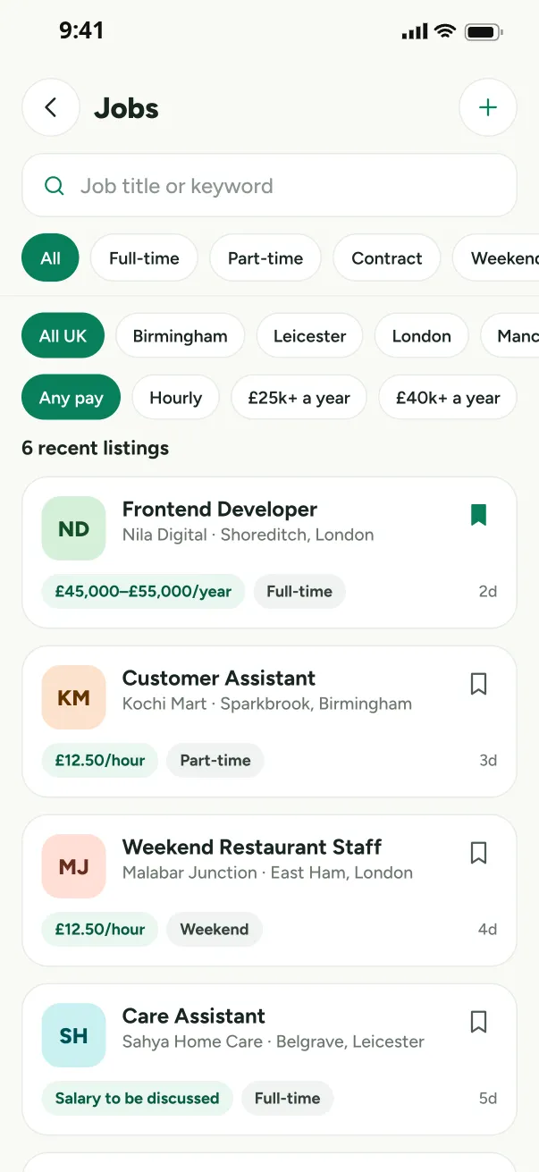 Jobs list filtered by city and pay