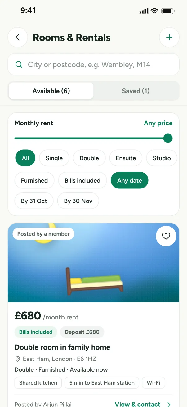 Rooms and rentals with rent slider and filters